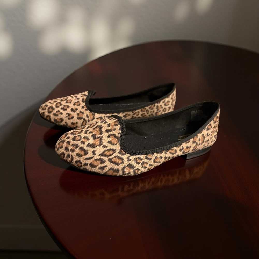 NEW Self Esteem Brown and Black Flats with Animal Print